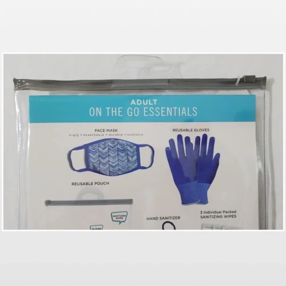 New ABG Accessories Mask Gloves Wipes Adult Travel Kit Grey White 8 Piece NWT